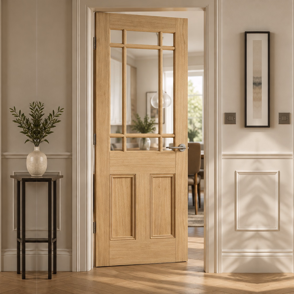 LPD Downham 9L Clear Glazed Unfinished Oak Veneer Internal Door