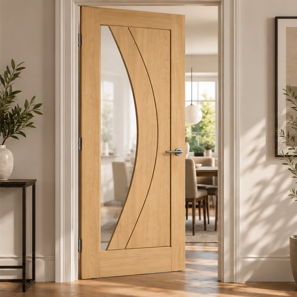 LPD Girona Grooved Clear Glazed Pre-Finished Oak Veneer Internal Door