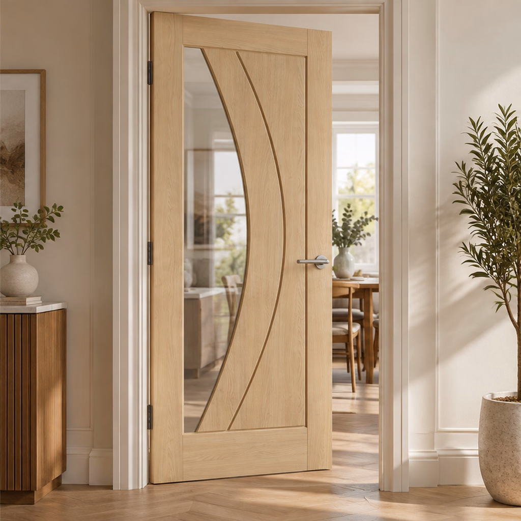 LPD Girona Grooved Clear Glazed Unfinished Oak Veneer Internal Door
