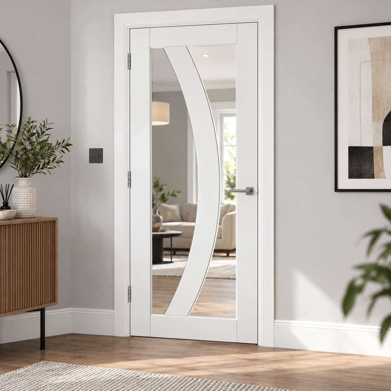 LPD Girona White Primed Grooved Clear Glazed Internal Door